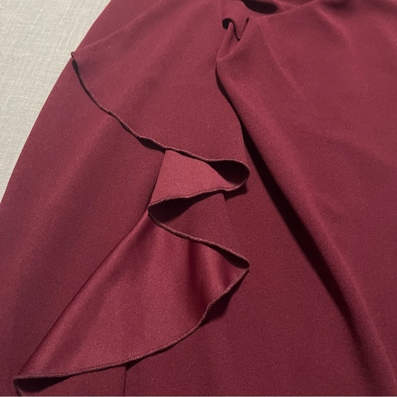 Elegant Plus Size XXL Burgundy Dress with Ruffle Detail midi office holiday - Picture 2 of 5